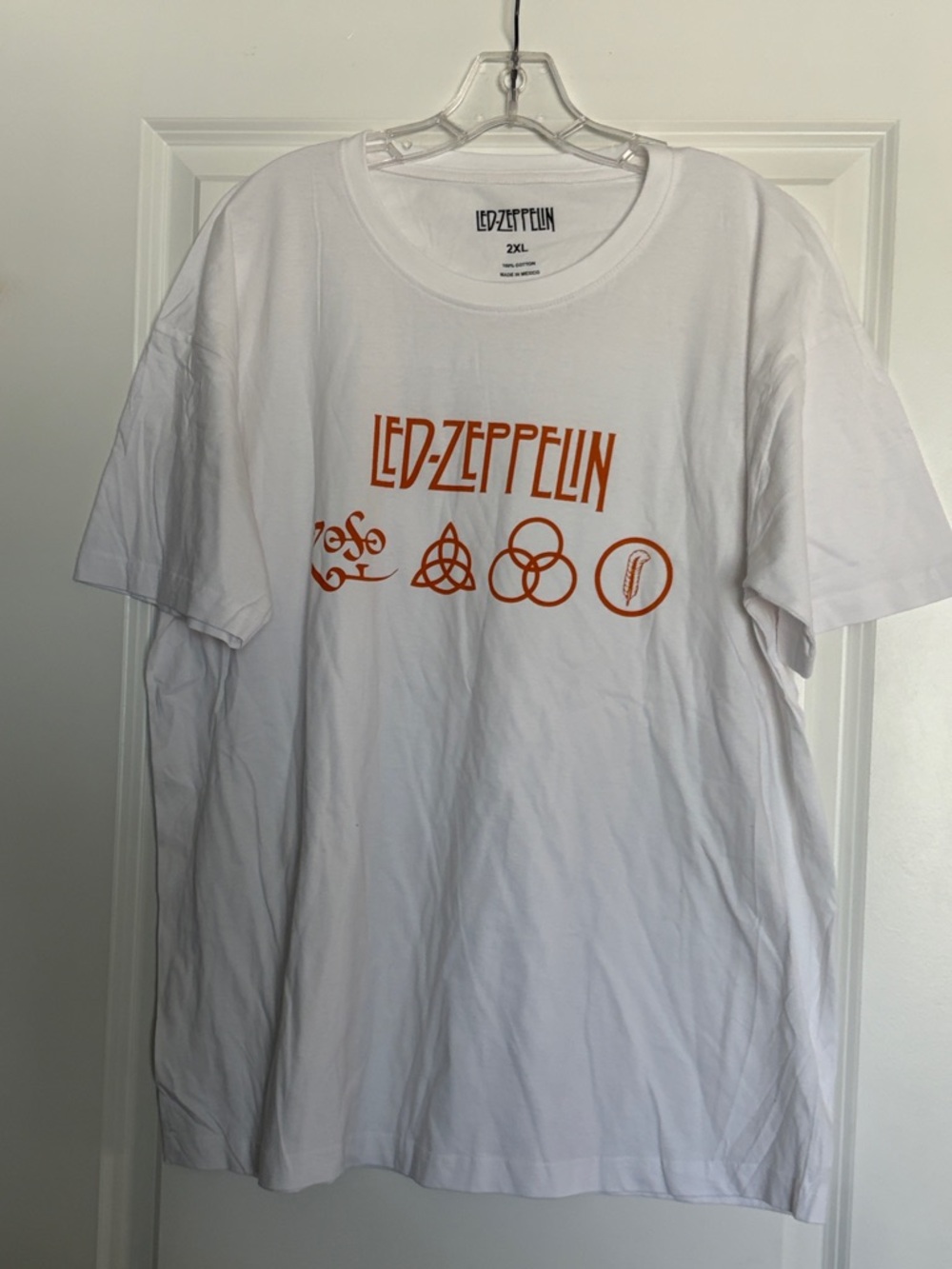 Led Zeppelin White Graphic Band Tee with Orange Print 2XL NEW